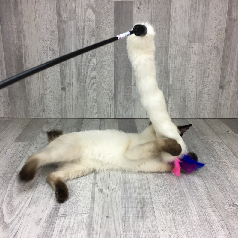 Cat Toy Rabbit Fur & Feathers Teaser Rabbit Skin Cat Toy Etsy