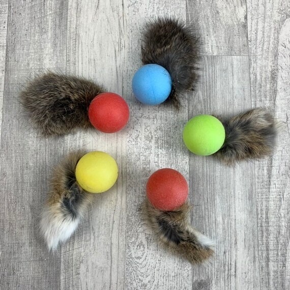 Rabbit Fur Rattle Ball Cat Toy 2 Pak