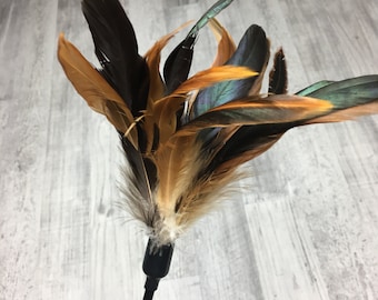 Cat toy | Rooster feathers cat wand teaser toy | Feather cat toy | Natural cat toy | Interactive cat toy |