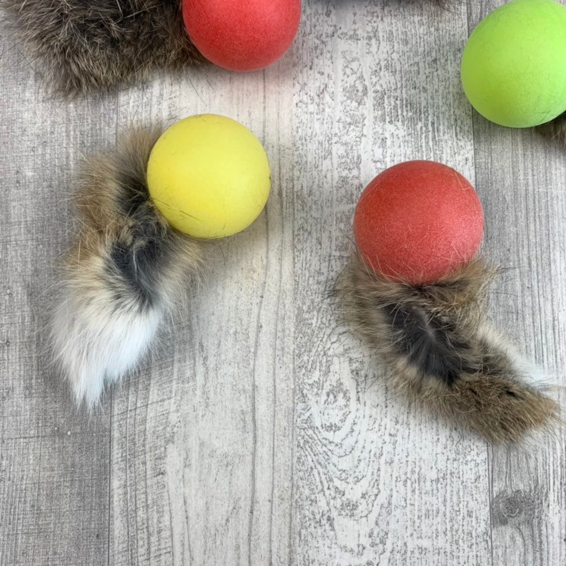 Cat Toys Rattle Balls With Rabbit Fur Tail Cat Toss Toy Etsy