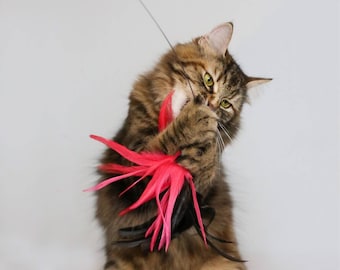 Cat toy | XL feather crown -pink | Long cat toy | Interactive cat toy |Big feather bush | Natural feathers | Large strong cat |