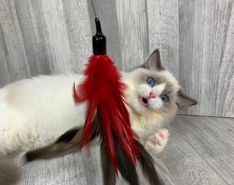 Cat toy | XL feather crown-red | Feather cat toy | Big feather bush cat teaser toy |Interactive cat toy | Strong and durable |