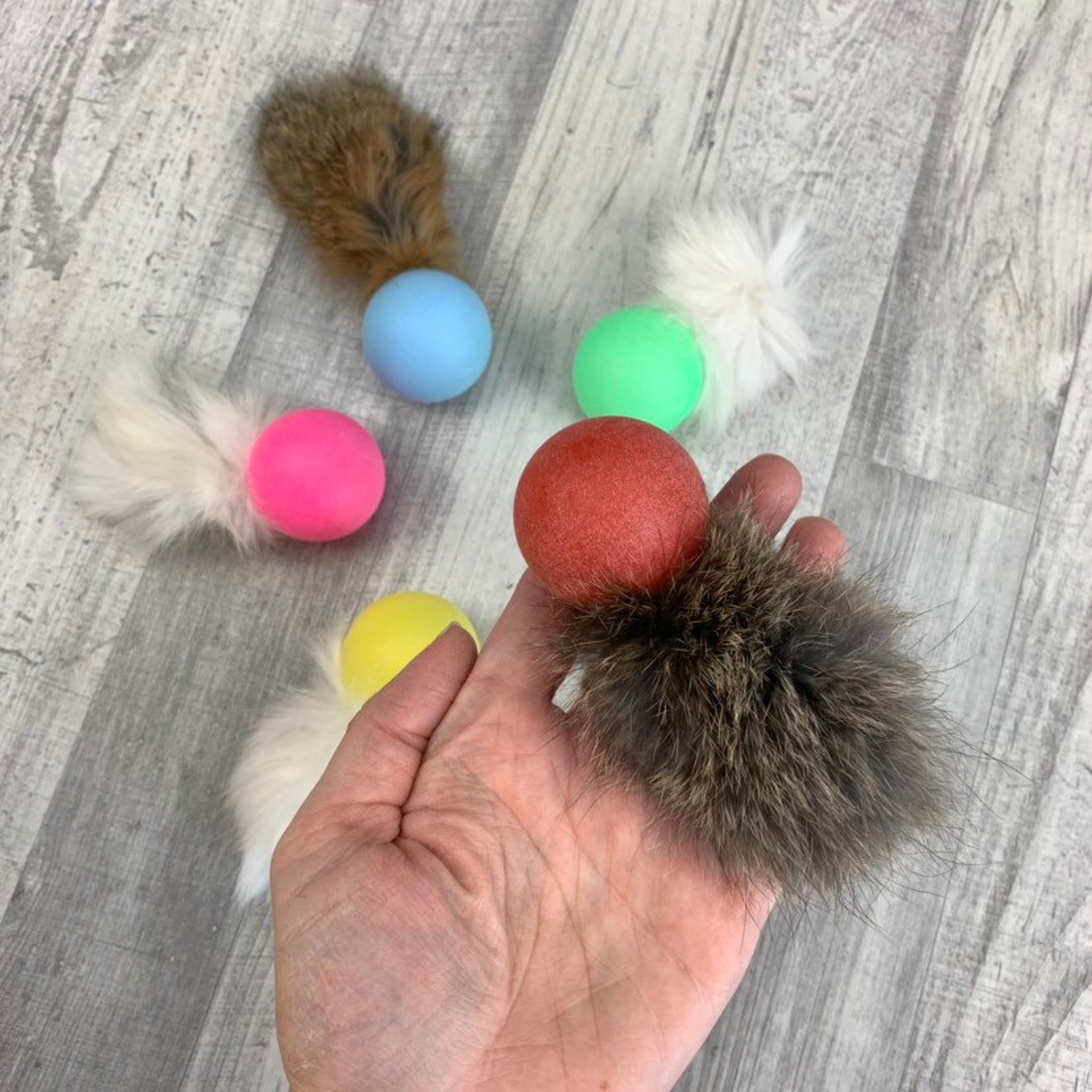 Cat toys Rattle balls with rabbit fur tail cat toss toy Etsy