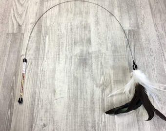 Feather Cat Teaser Toy: XL White Feather Crown, Steel Wire