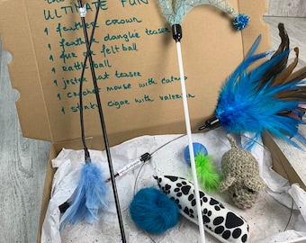 De Luxuscats ULTIMATE FUN speelgoeddoos | Kattenspeelgoedpakket | Kies je favoriete kleur | 7 speelgoed
