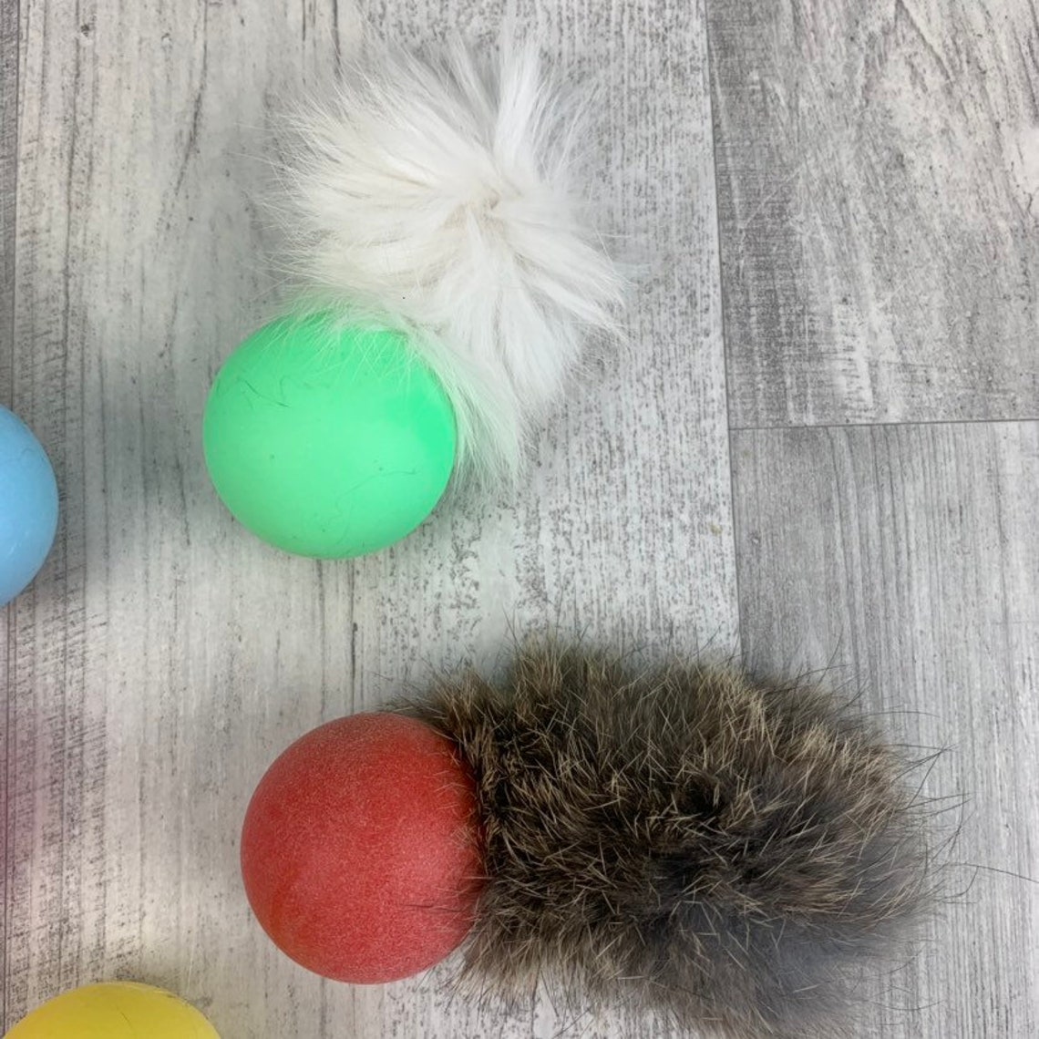 Cat Toys Rattle Balls With Rabbit Fur Tail Cat Toss Toy Etsy