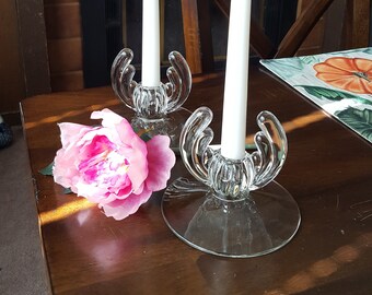 Post 1937 A.H. Heisey & Co. CRYSTOLITE Single Light Candlestick - Verkocht als een PAAR