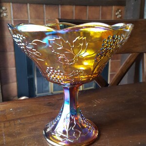 1970 ' s Indiana verre #1259 récolte mariage or carnaval piédestal Compote