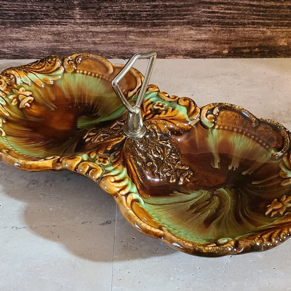 Vintage DeForest of California FLORENTINE Double Tidbit Tray with Metal Handle