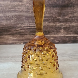 Vintage Fenton COLONIAL AMBER Glass Hobnail Bell with Original Clapper