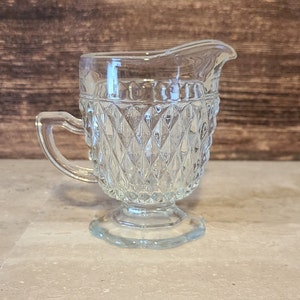 Vintage Indiana Glass DIAMOND POINT CLEAR Footed Creamer