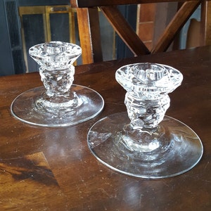 Vintage Fostoria AMERICAN Single Light Candlestick Holders - Sold as a PAIR
