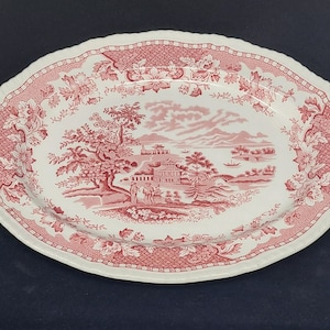 Post 1930&#39;s Wood & Sons SEAFORTH PINK 12&quot; Oval Serving Platter - Burslem, England