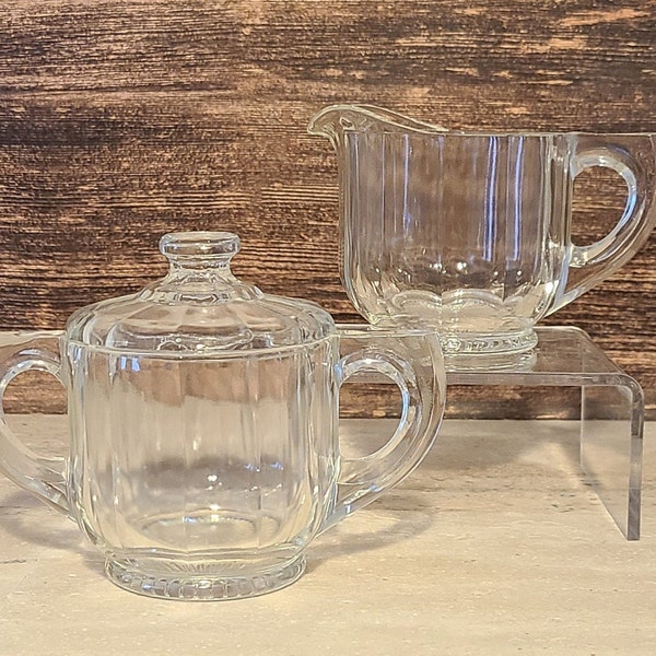 1920's Indiana Glass #165 PEERLESS COLONIAL Covered Sugar Bowl and Creamer Set - Restaurant Ware