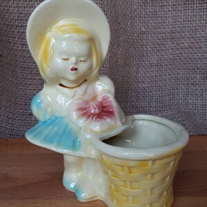 Vintage Shawnee Pottery GIRL AND BASKET #534 Planter