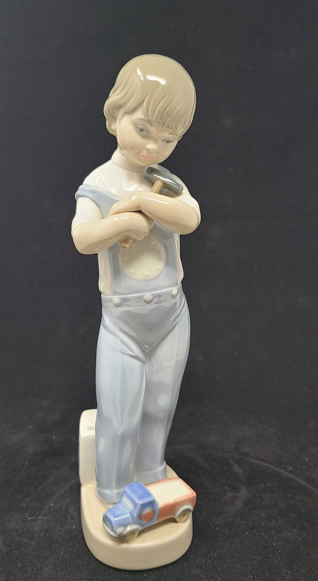 1980 s Lladr Mechanic Boy With Hammer Truck Figurine gloss glazed 
