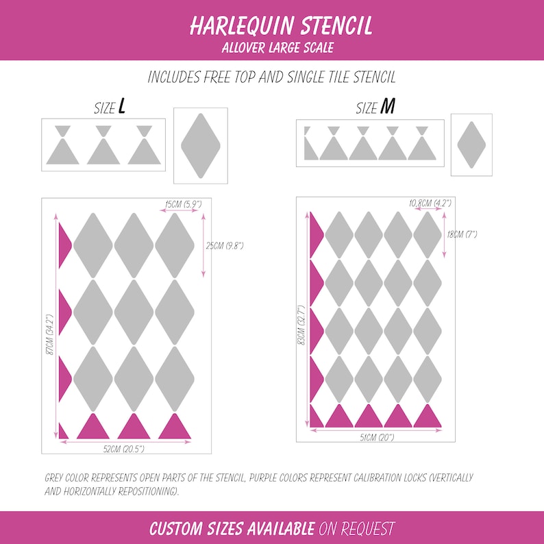 Large Wall Stencil Harlequin Pattern #s030 Harlequin Allover Stencil French Diamond Wall Furniture Floor Craft Stencil for Painting