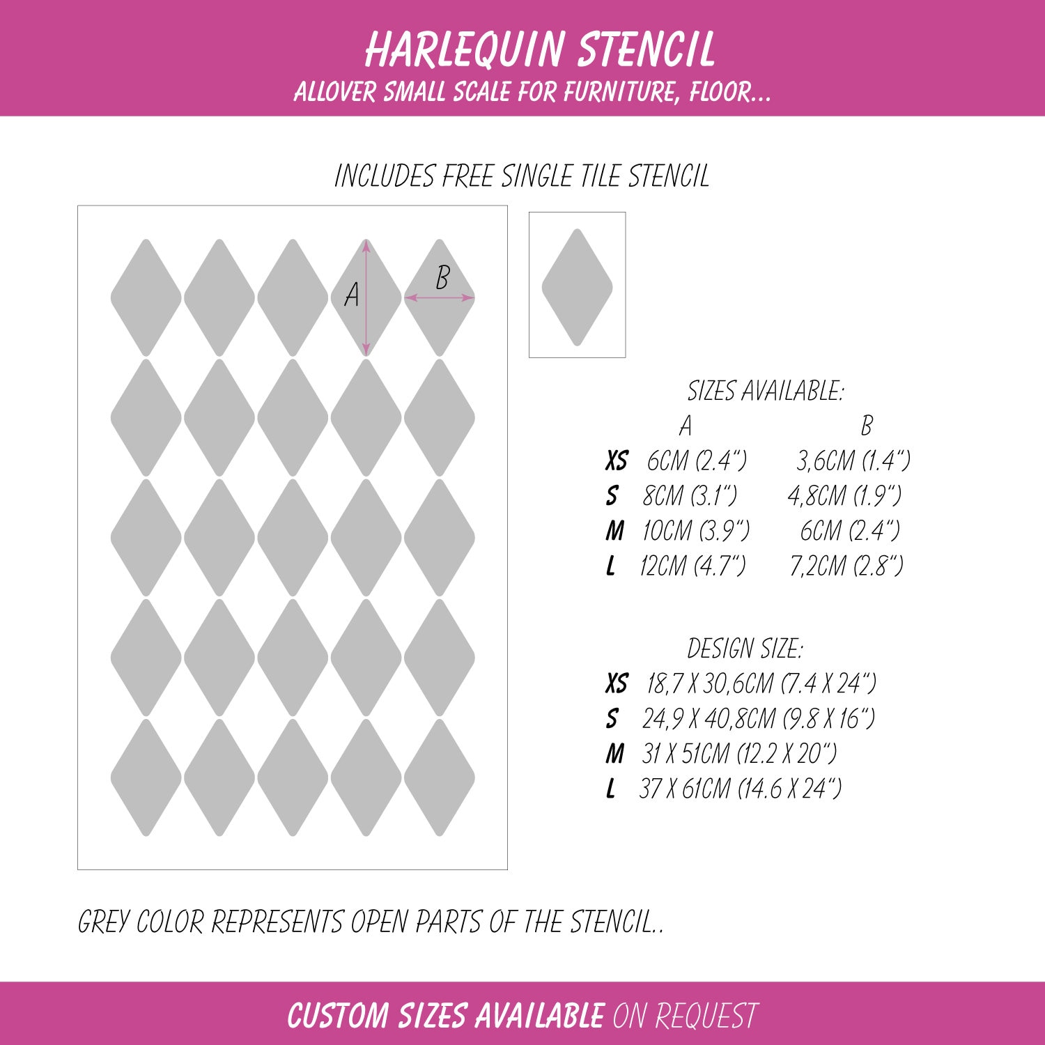 Harlequin Allover Stencil, Small Wall Stencil, French Diamond Wall