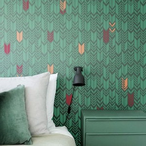 Arrow wall stencil Geometric pattern stencil Wallpaper look Easy home decor Reusable pattern stencil DIY Wall Decor #s016