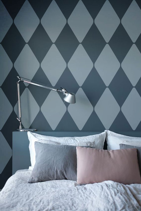 Harlequin Allover Stencil Large Wall Stencil French Diamond Etsy