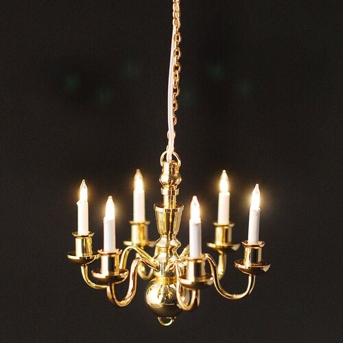 Dollhouse Miniature Chandelier Gold 6 Arm 112 Scale 12 Volt Etsy