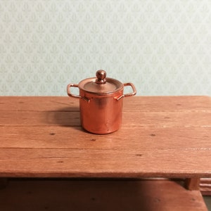 Dollhouse Miniature Stock Soup Pot Large Copper with Removable Lid 1:12 Scale