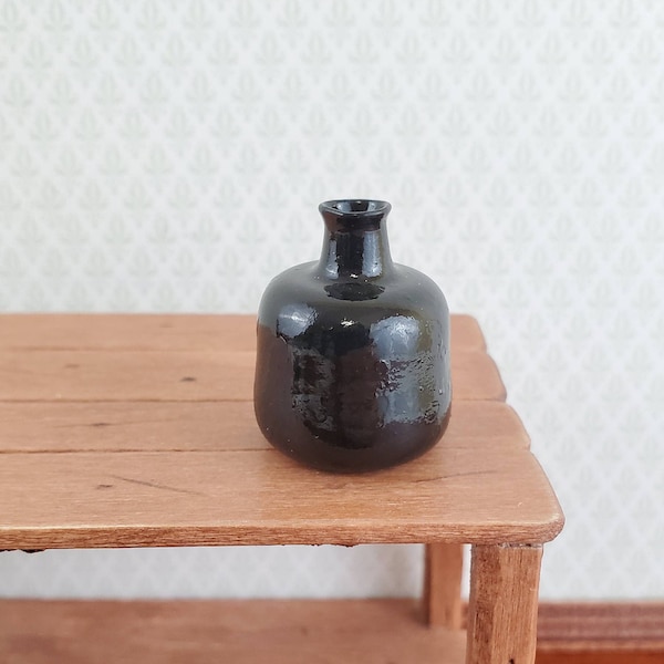 Dollhouse Miniature Black Glass Jug Bottle Carboy or Demijohn 1:12 Scale