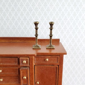Dollhouse Miniature Tall Candlestick Holders Set of 2 1:12 Scale Metal Antique Bronze