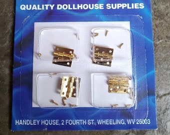 Brass - 4 pk Dollhouse Miniature Square Hinges #05540-1:12 Scale
