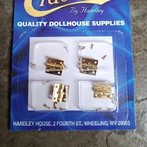 Dollhouse Miniature Butt Hinges Working x4 Brass Gold 1:12 Scale Includes Nails