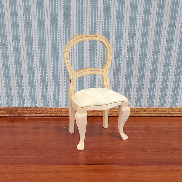 Dollhouse Chair Dining or Side Padded Seat Unpainted Wood 1:12 Scale Miniature