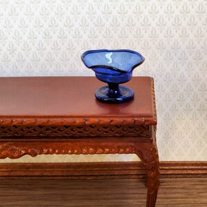 Dollhouse Miniature Pedestal Fruit Bowl Cobalt Blue Glass Decorative 1:12 Scale
