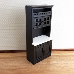 Dollhouse Tall Kitchen Cabinet Cupboard Black White Counter 1:12 Scale Miniature