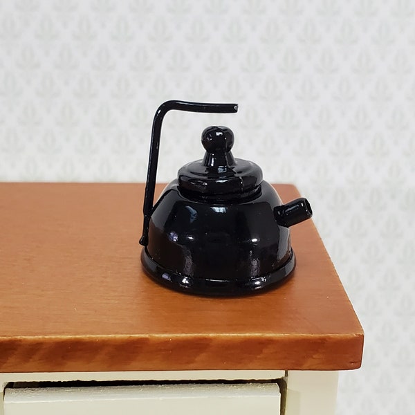 Dollhouse Miniature Teapot Kettle Modern Black with Lid 1:12 Scale Kitchen Accessories