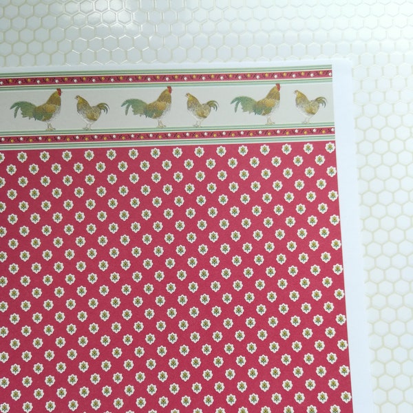 Dollhouse Miniature Wallpaper Brodnax Kitchen Red "Rooster" 1:12 Scale