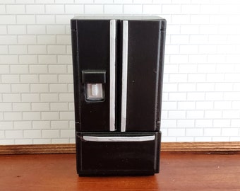 Dollhouse Miniature Fridge Modern Refrigerator Black 1:12 Scale Wood Furniture