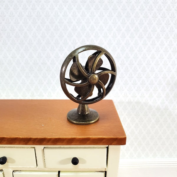 Dollhouse Tabletop Electric Fan Vintage Style 1:12 Scale Miniature Bronze Finish