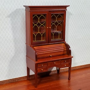 Dollhouse Secretary Writing Desk Colonial Style Walnut Finish 1:12 Scale Miniature Furniture