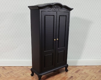 Dollhouse Wardrobe Armoire Black Finish Closet for Bedroom 1 12 Miniature Furniture
