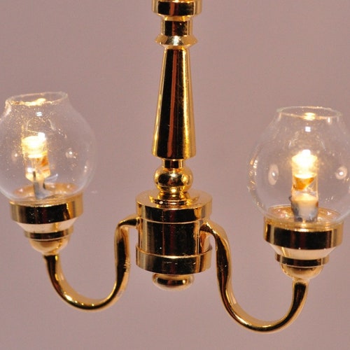 Dollhouse Battery Ceiling Light 2 Arm Clear Globes 112 Scale Etsy