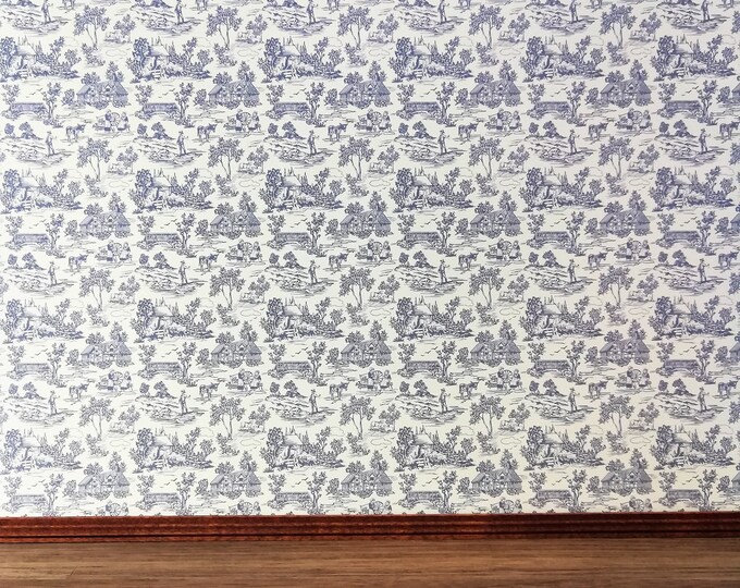 Dollhouse Miniature Striped Wallpaper Yellow /& Gray Blue 1:12 Scale