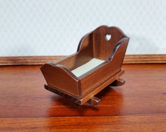 Dollhouse Cradle Small Crib for Nursery Walnut Finish 1:12 Scale Miniature Furniture