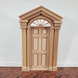 Dollhouse Exterior Door Large Fancy with Columns 1:12 Scale Miniature Fairy Door