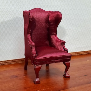 Dollhouse Arm Chair Wing Back Burgundy 1:12 Scale Miniature Furniture Living Room