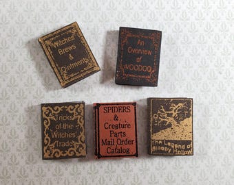 Dollhouse Book Set x5 Witch Reference 1:12 Scale Miniatures (blank inside)