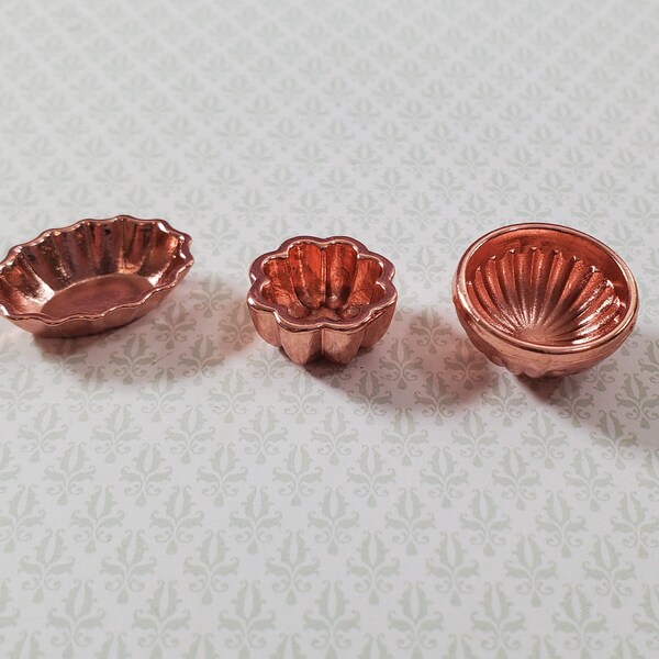 Dollhouse Metal Copper Jelly Molds 1:12 Scale Miniature Kitchen Decor Dishes