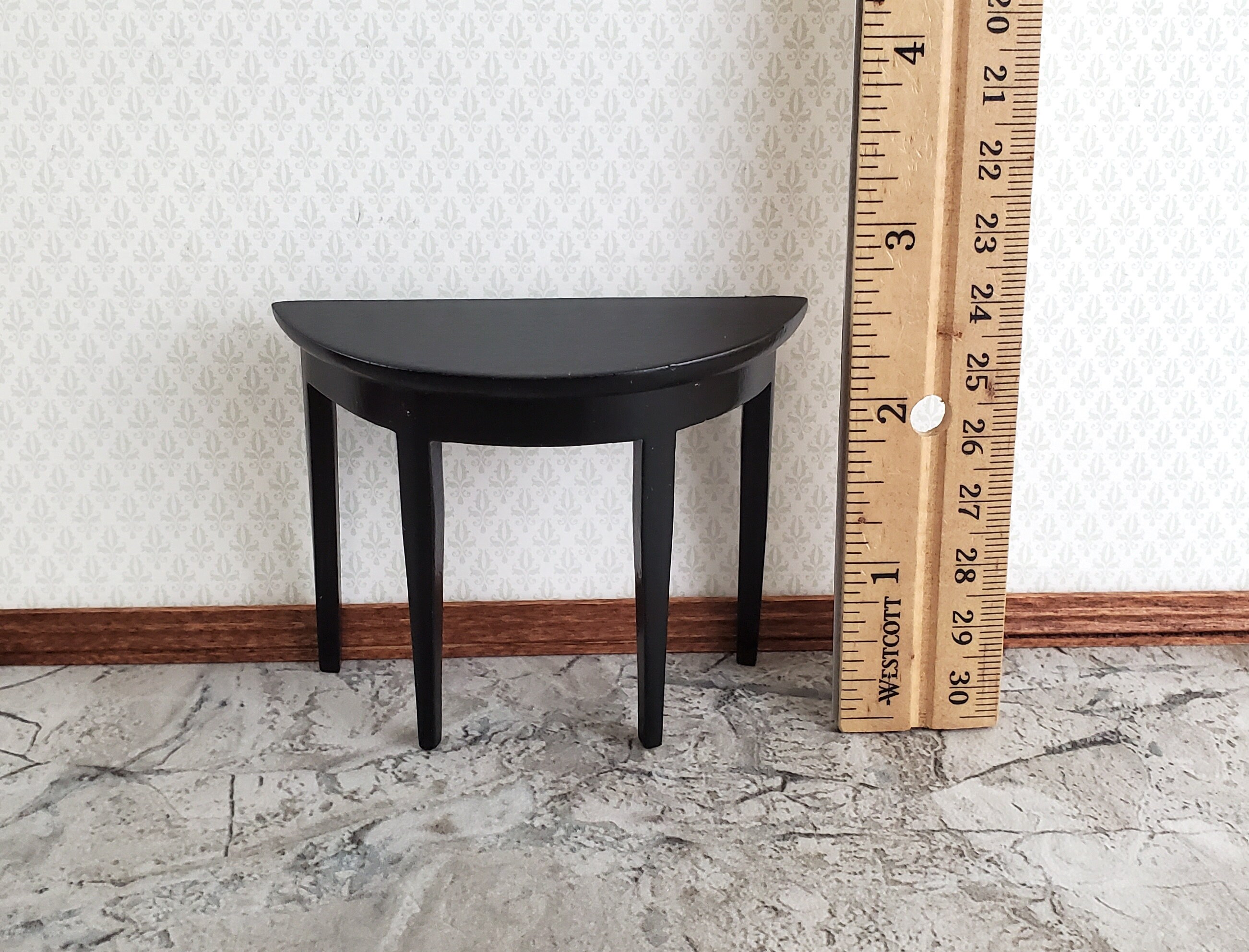 Dollhouse Miniature  Side Table With Black Telephone  1/2 " Scale 