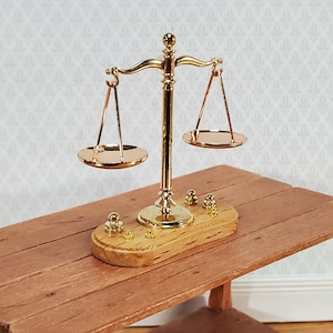 Miniature Scale with Weights Metal Pharmacy Grocer Apothecary Working