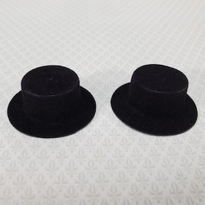 Dollhouse Top Hats Set of 2 Black Wearable Flocked 1:12 Scale Miniature Steampunk