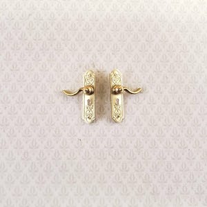 1:12 Griffe für Puppenstube mit schöner Platte x2 Französische Hebel Stil Gold